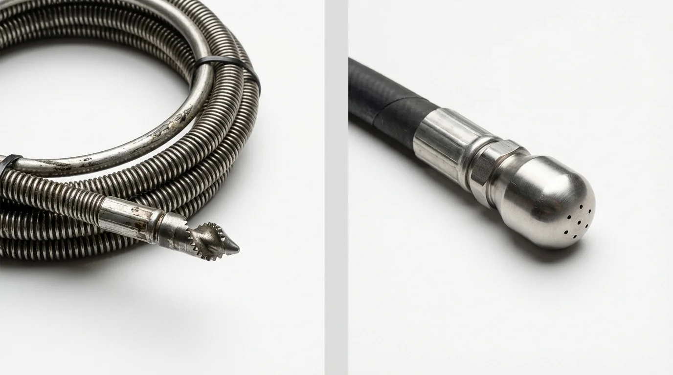 Drain snake cable and hydro jetting nozzle used for drain cleaning in Atco, NJ