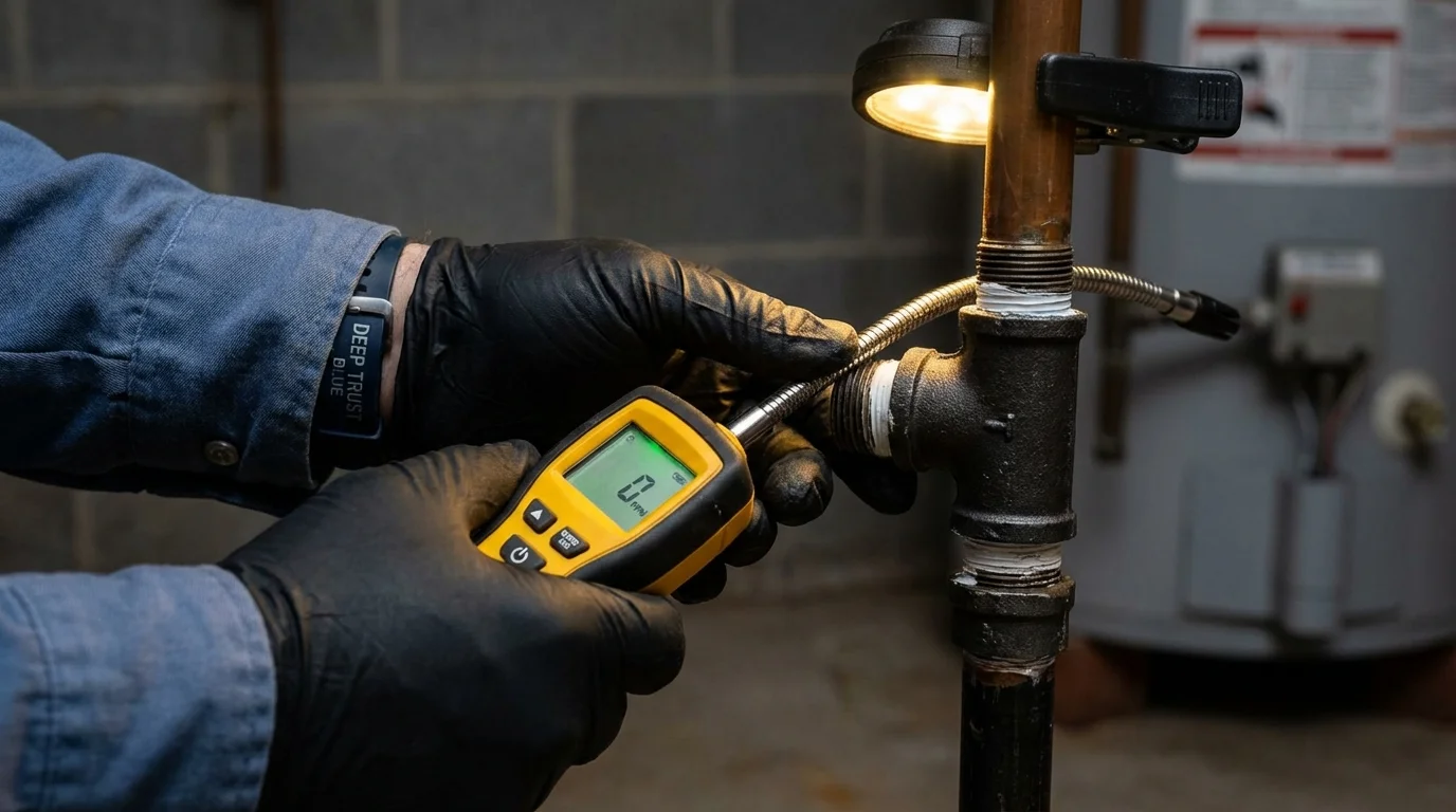 Gas leak detection with electronic sniffer by Johns Plumbing LLC in Atco