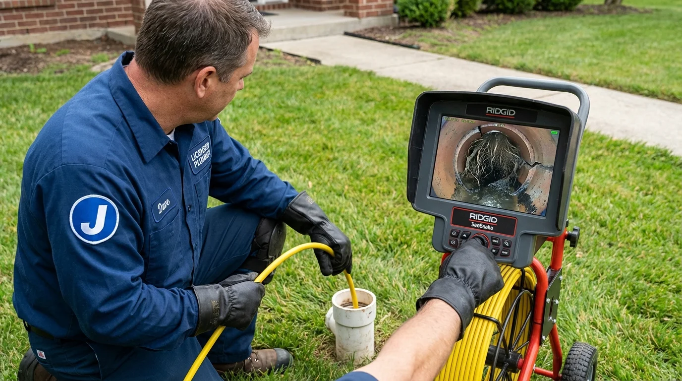 Sewer camera inspection being performed by Johns Plumbing LLC in Atco