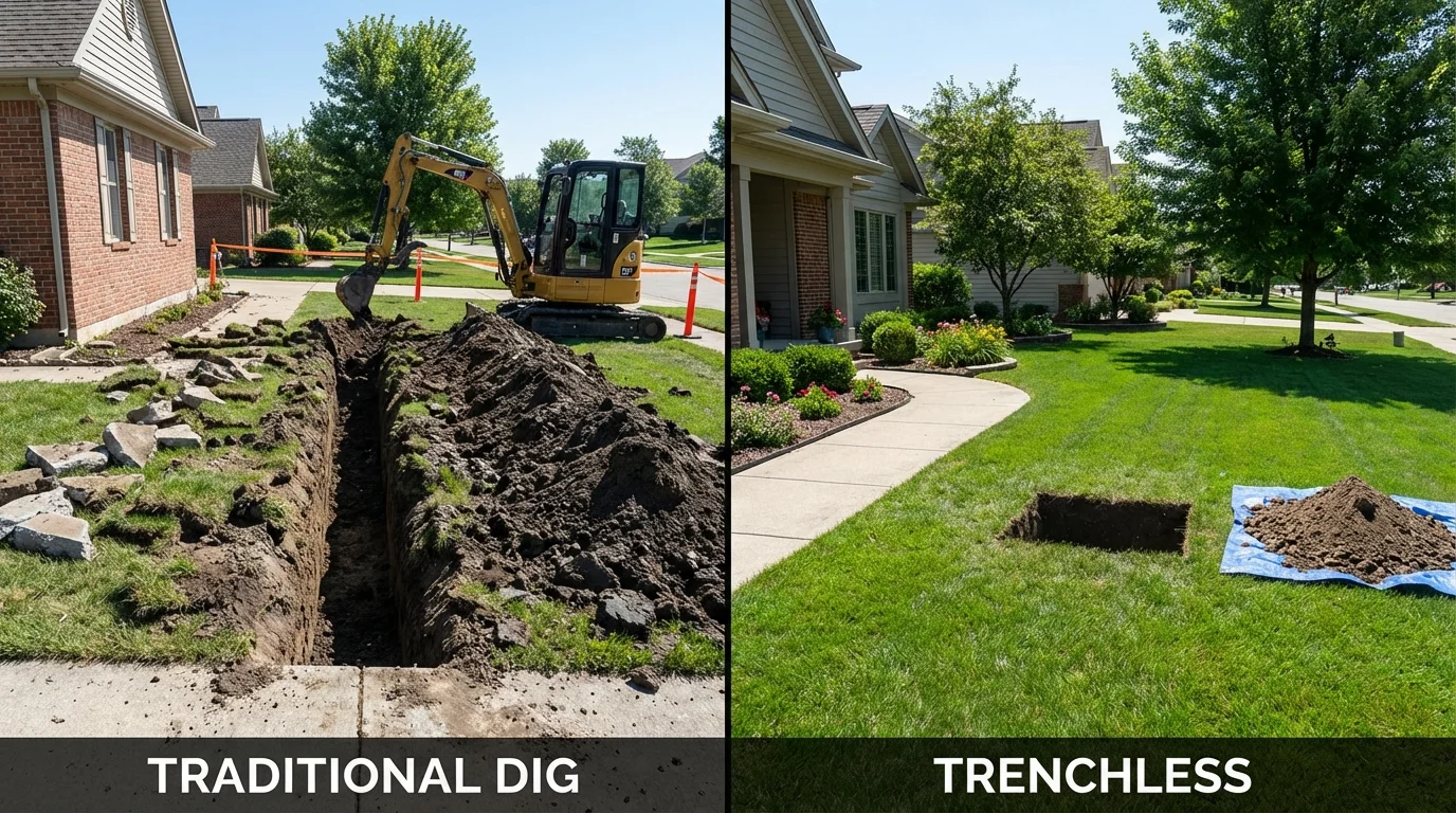 Trenchless sewer repair with minimal yard damage versus traditional excavation in Atco, NJ